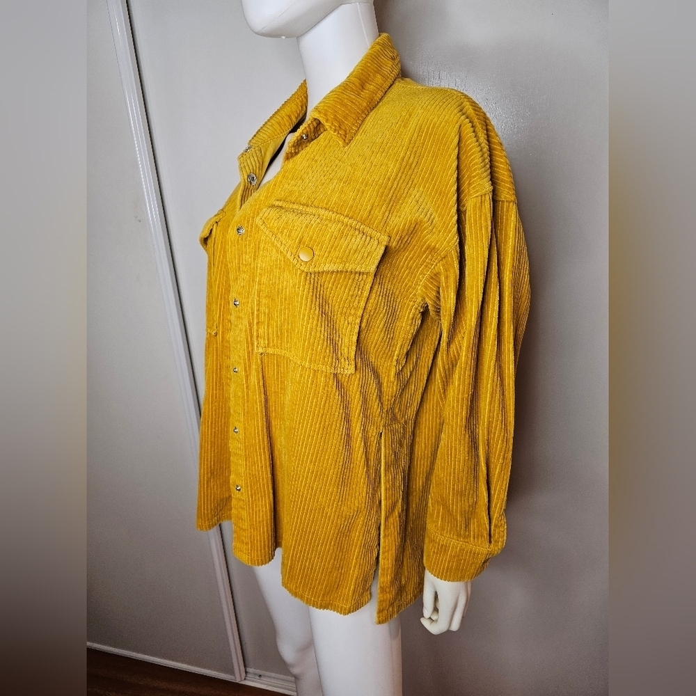 Corduroy Button-Up Shirt in Mustard Yellow - Picture 7 of 9